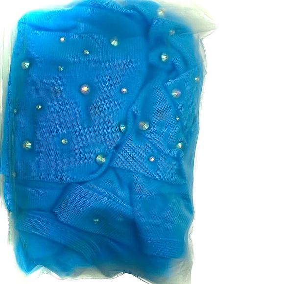 Blue Turquoise Rhinestone Crop Top Sleeves - Picture 7 of 7